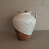 Unique Vintage Handled Terracotta Vessel Jug with Creamy White Crackled Glaze