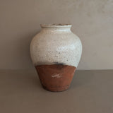 Unique Vintage Handled Terracotta Vessel Jug with Creamy White Crackled Glaze