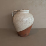 Unique Vintage Handled Terracotta Vessel Jug with Creamy White Crackled Glaze