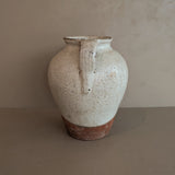 Unique Vintage Handled Terracotta Vessel Jug with Creamy White Crackled Glaze