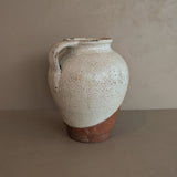 Unique Vintage Handled Terracotta Vessel Jug with Creamy White Crackled Glaze