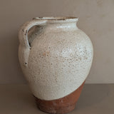 Unique Vintage Handled Terracotta Vessel Jug with Creamy White Crackled Glaze
