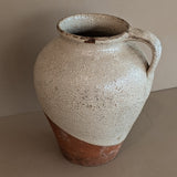 Unique Vintage Handled Terracotta Vessel Jug with Creamy White Crackled Glaze