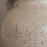 Unique Vintage Handled Terracotta Vessel Jug with Creamy White Crackled Glaze