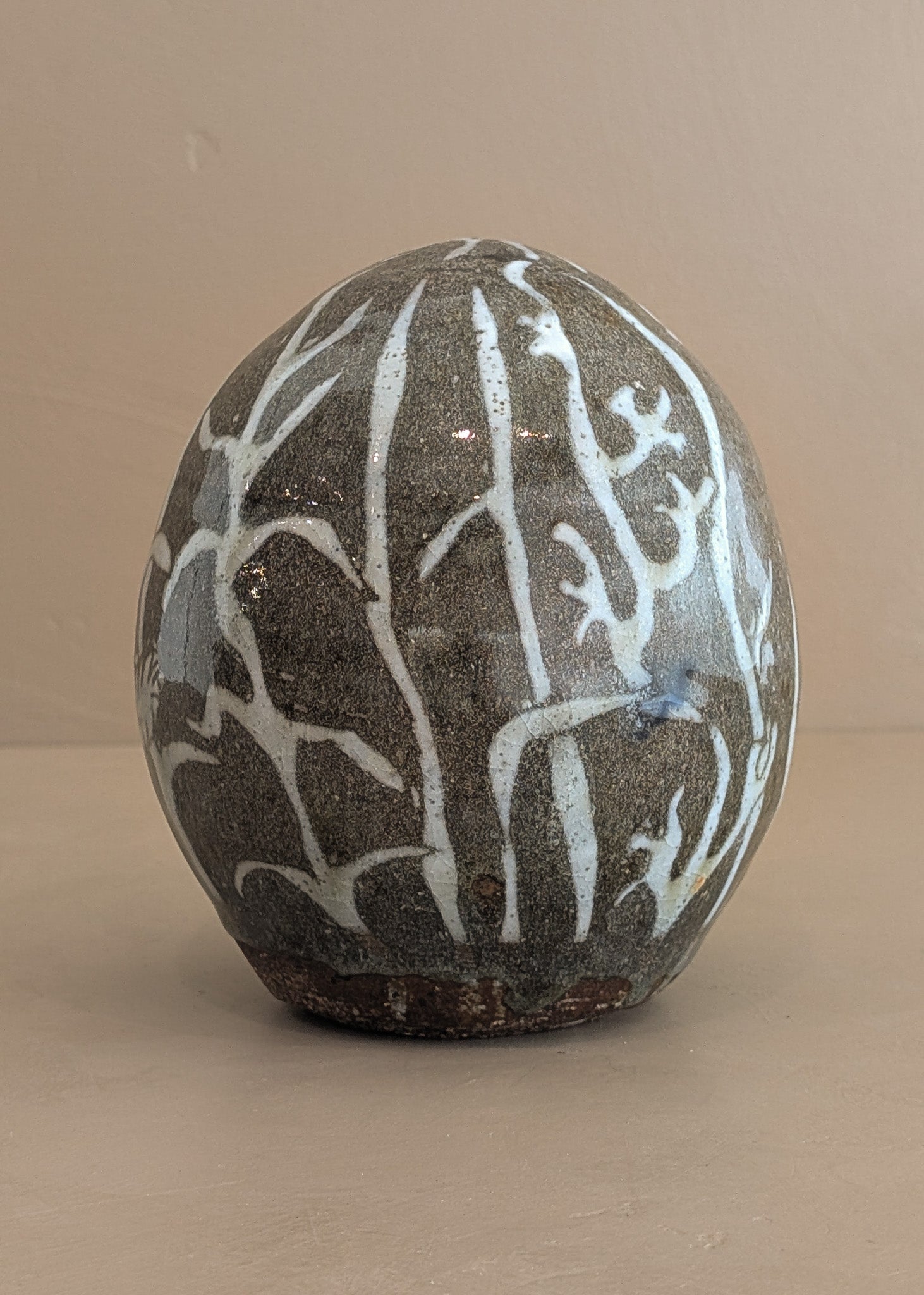 Unique Neutral Nude Woman, Animal and Garden Ovoid-Shaped Studio Pottery Sculpture