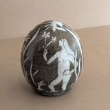 Unique Neutral Nude Woman, Animal and Garden Ovoid-Shaped Studio Pottery Sculpture