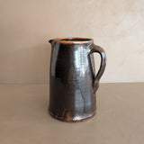 Antique Dark Brown Salt-Glazed Stoneware Pottery Pitcher