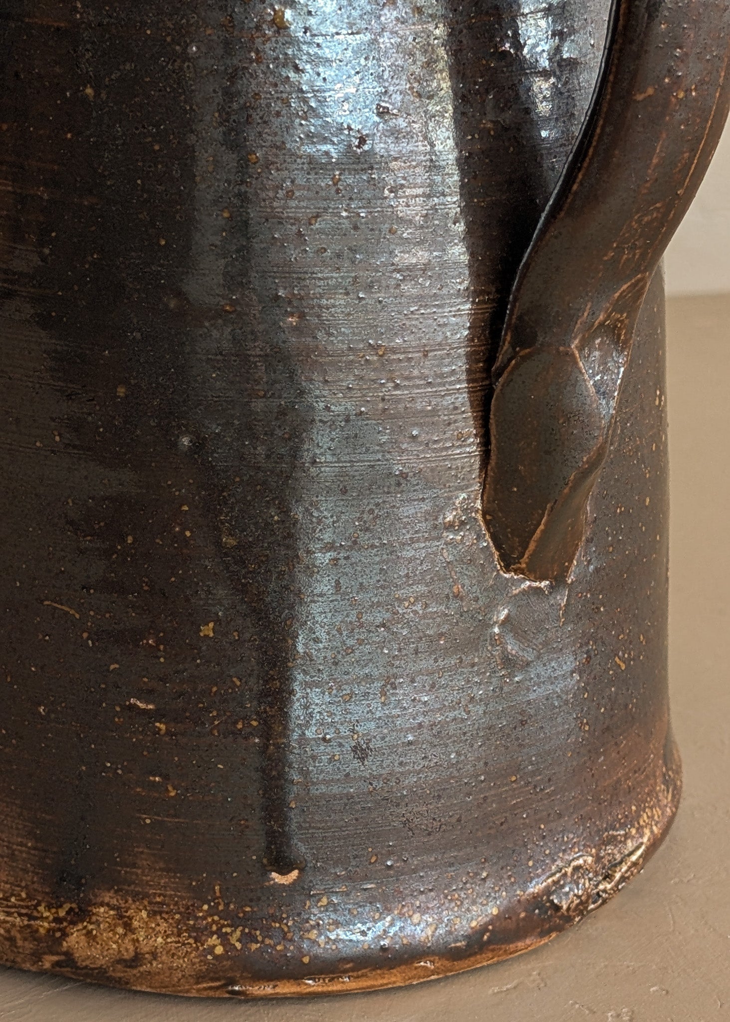 Antique Dark Brown Salt-Glazed Stoneware Pottery Pitcher