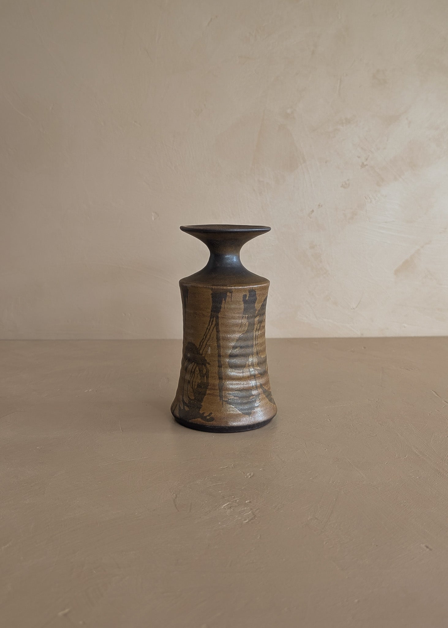 Vintage Midcentury Neutral Brown Stoneware Designs West Pottery Vase with Freeform Detailing