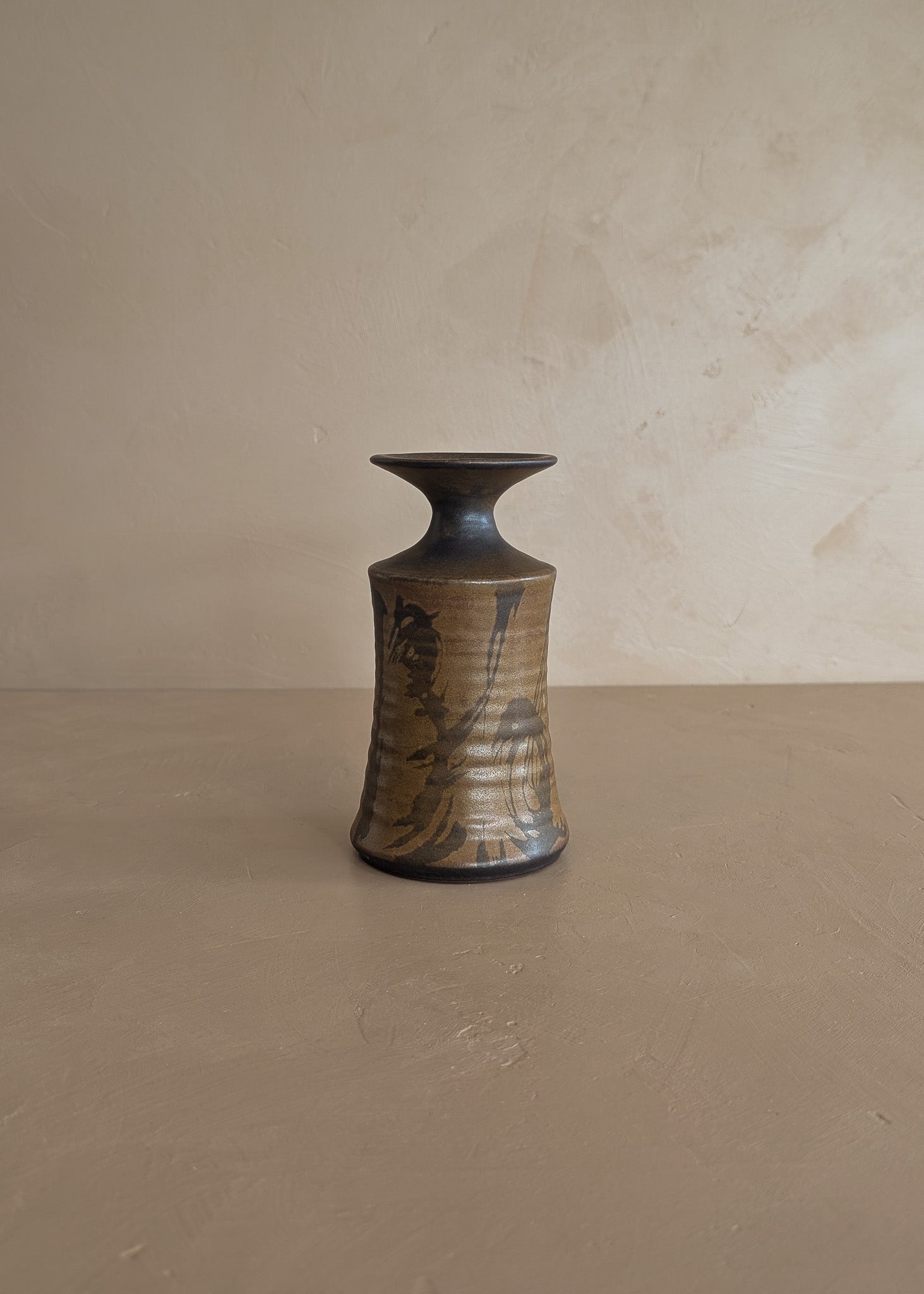 Vintage Midcentury Neutral Brown Stoneware Designs West Pottery Vase with Freeform Detailing