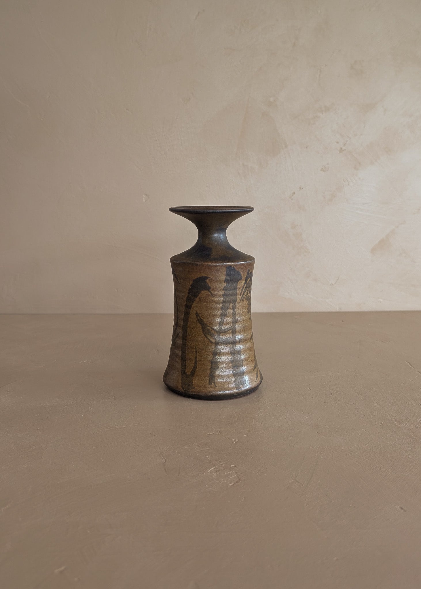 Vintage Midcentury Neutral Brown Stoneware Designs West Pottery Vase with Freeform Detailing