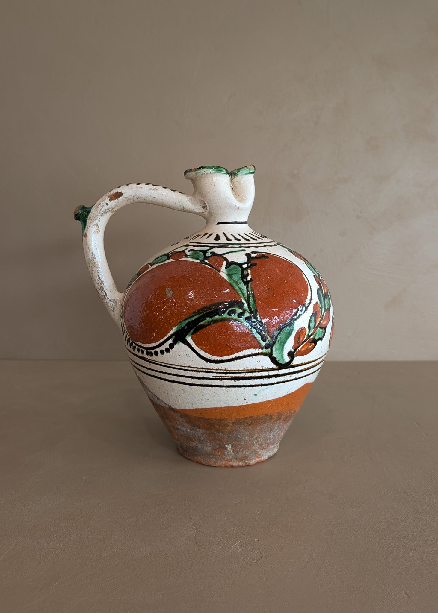 Vintage European Handled Folk Art Rattle Jar Vessel