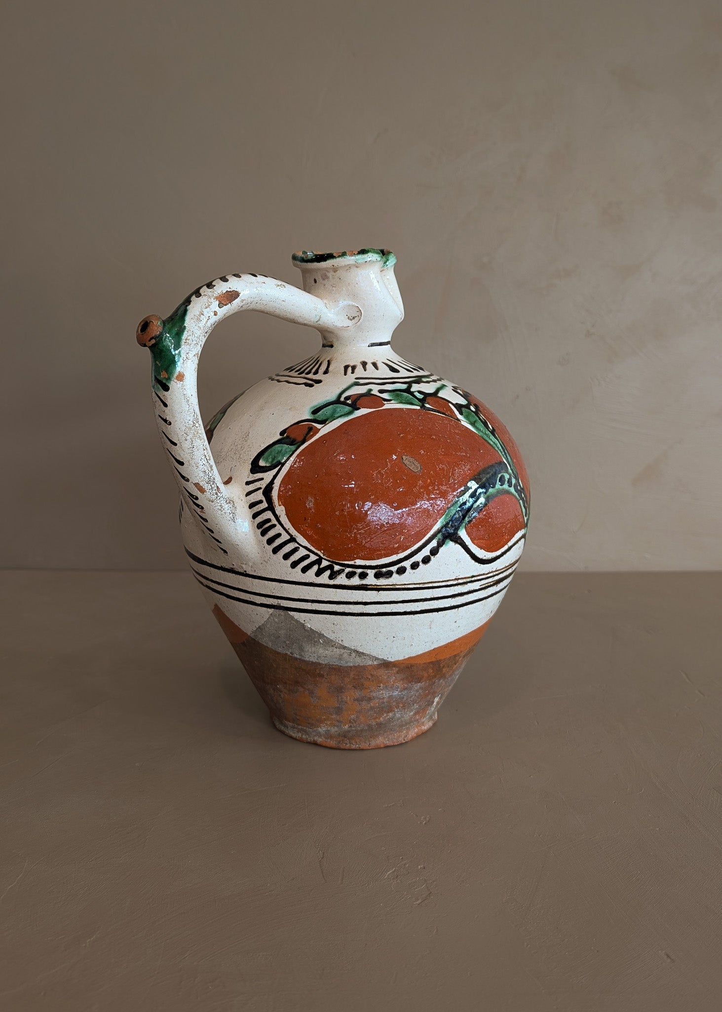 Vintage European Handled Folk Art Rattle Jar Vessel