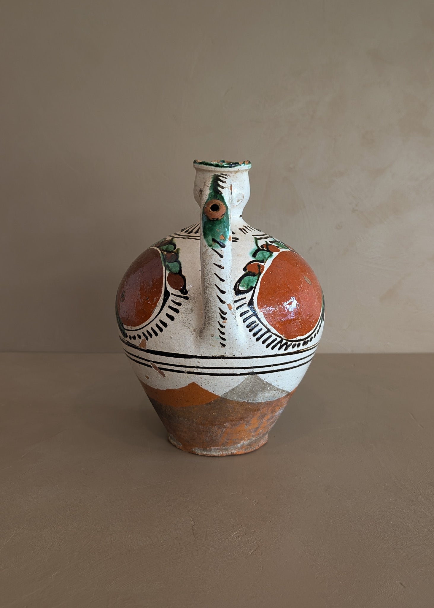 Vintage European Handled Folk Art Rattle Jar Vessel