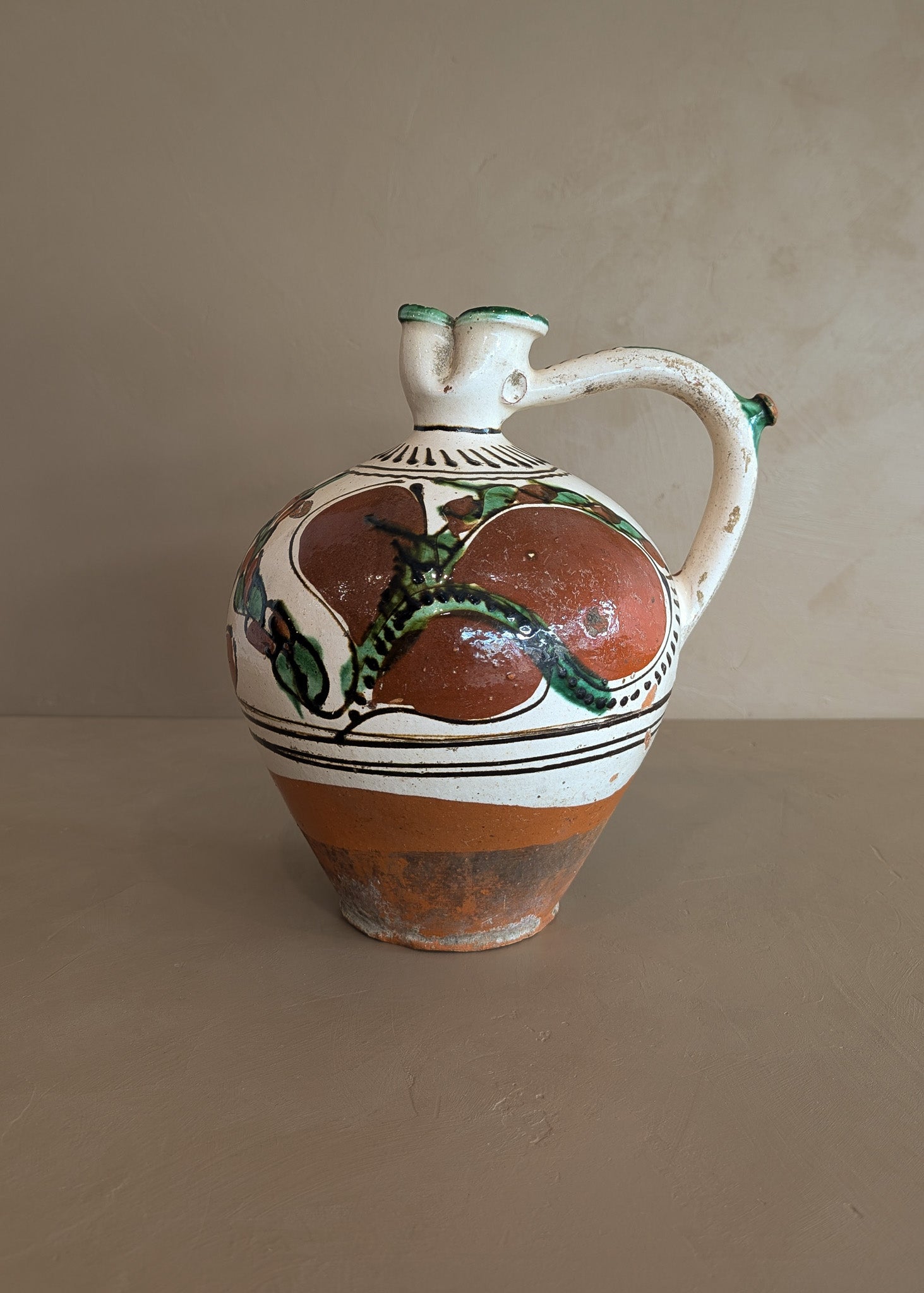 Vintage European Handled Folk Art Rattle Jar Vessel