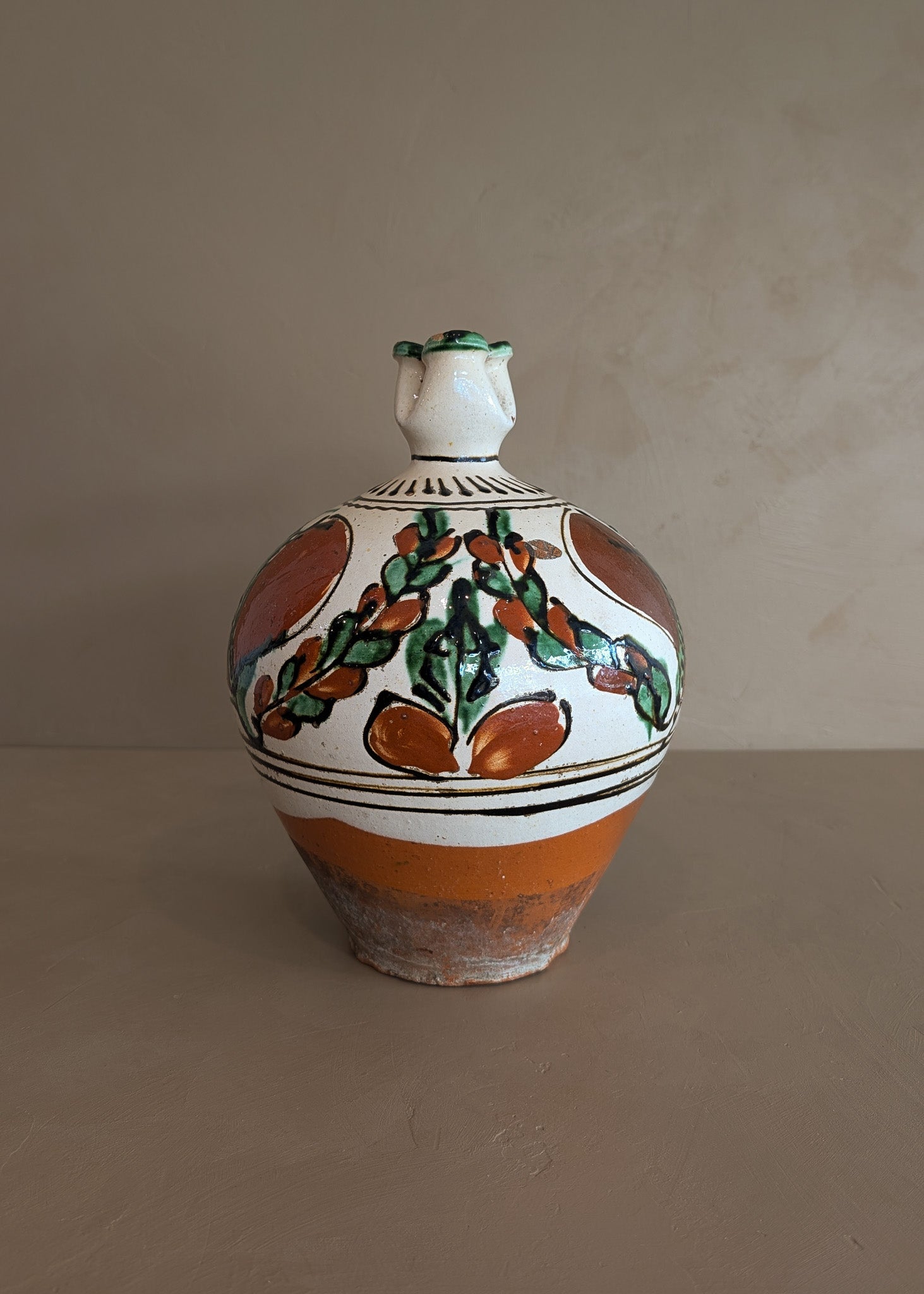 Vintage European Handled Folk Art Rattle Jar Vessel