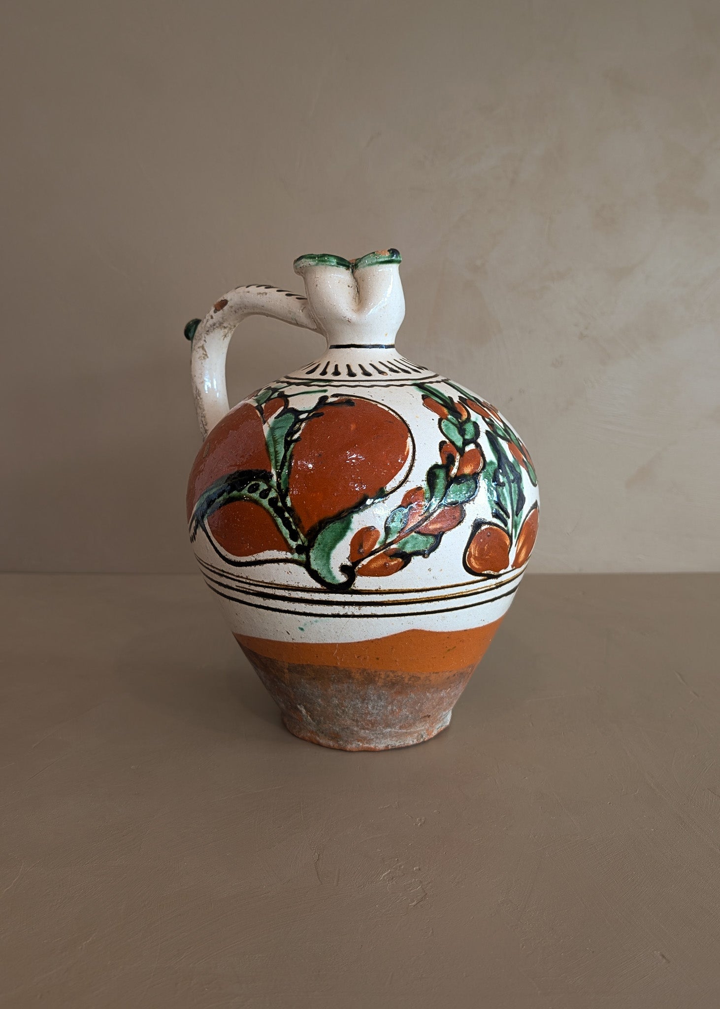 Vintage European Handled Folk Art Rattle Jar Vessel