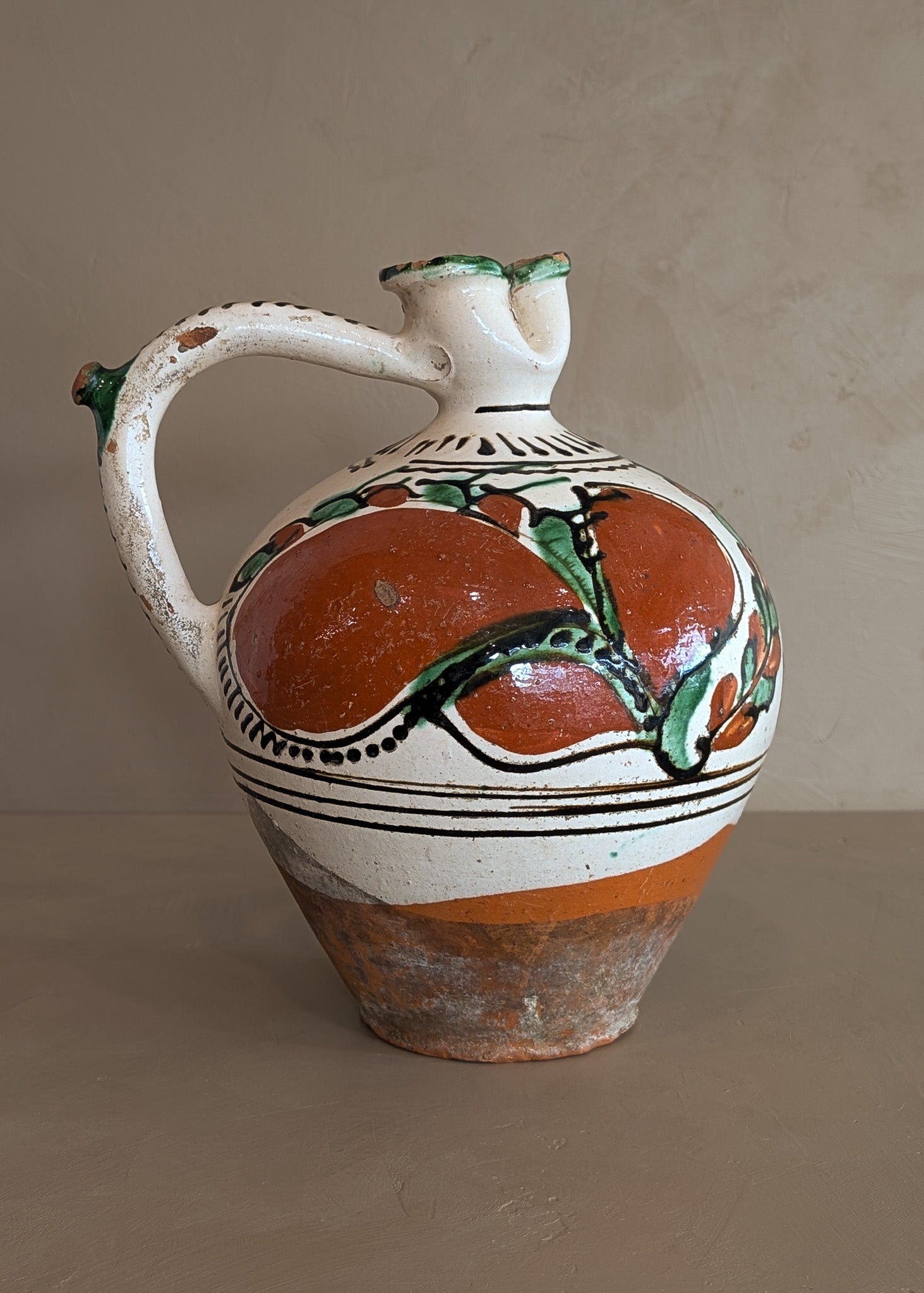 Vintage European Handled Folk Art Rattle Jar Vessel