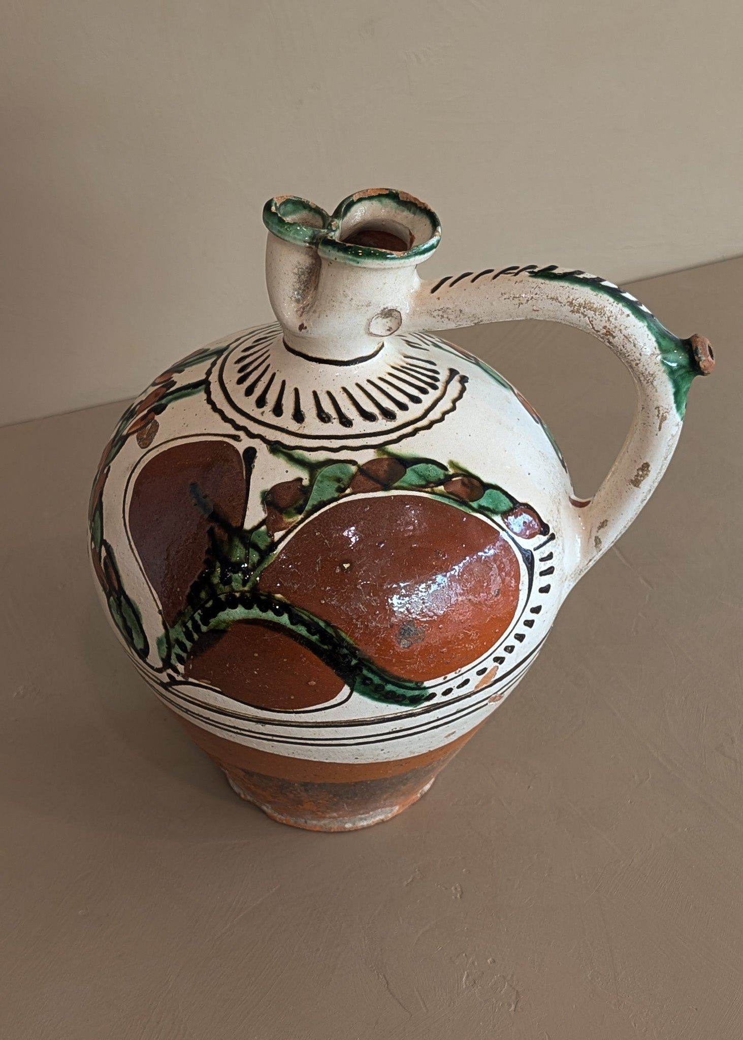 Vintage European Handled Folk Art Rattle Jar Vessel