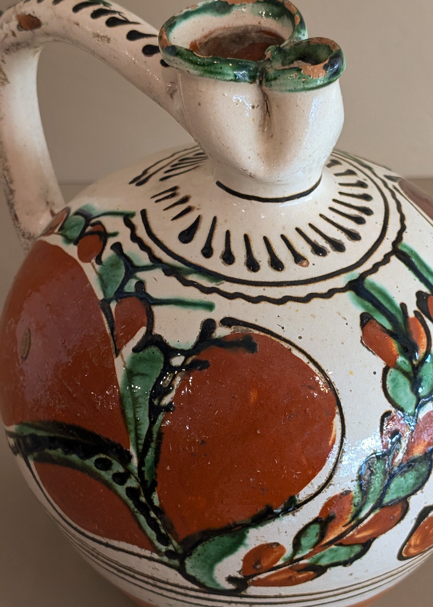 Vintage European Handled Folk Art Rattle Jar Vessel