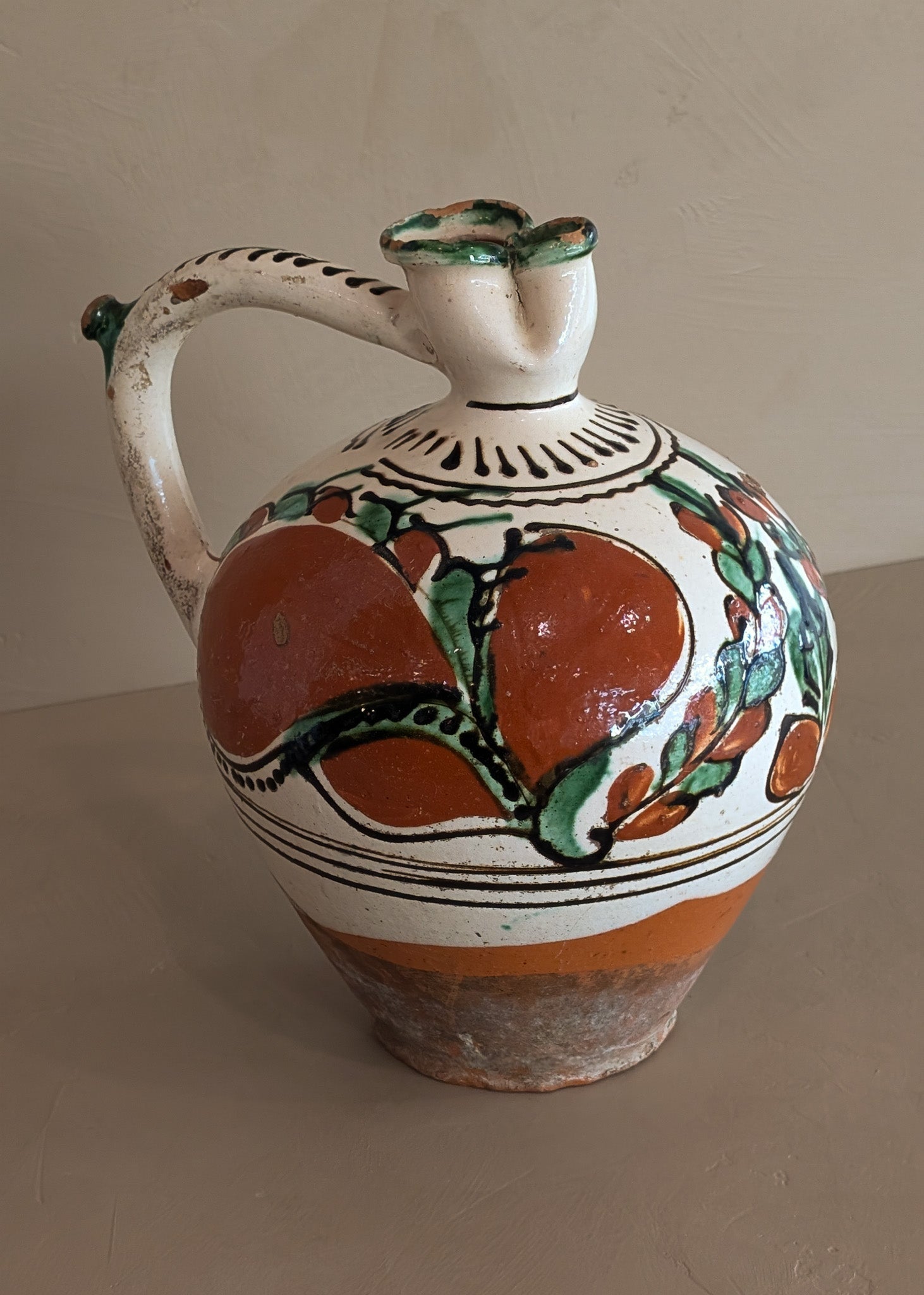 Vintage European Handled Folk Art Rattle Jar Vessel