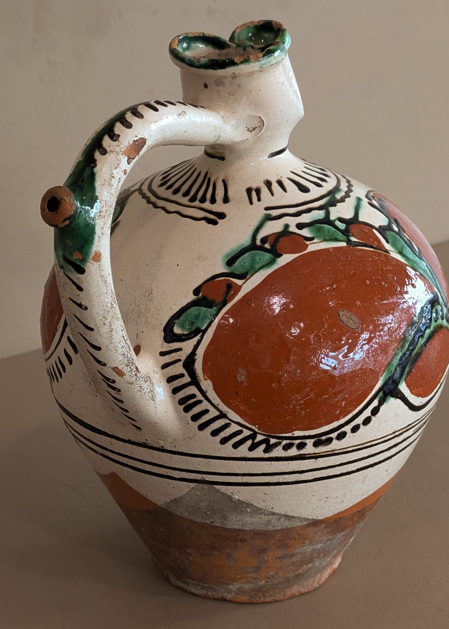 Vintage European Handled Folk Art Rattle Jar Vessel