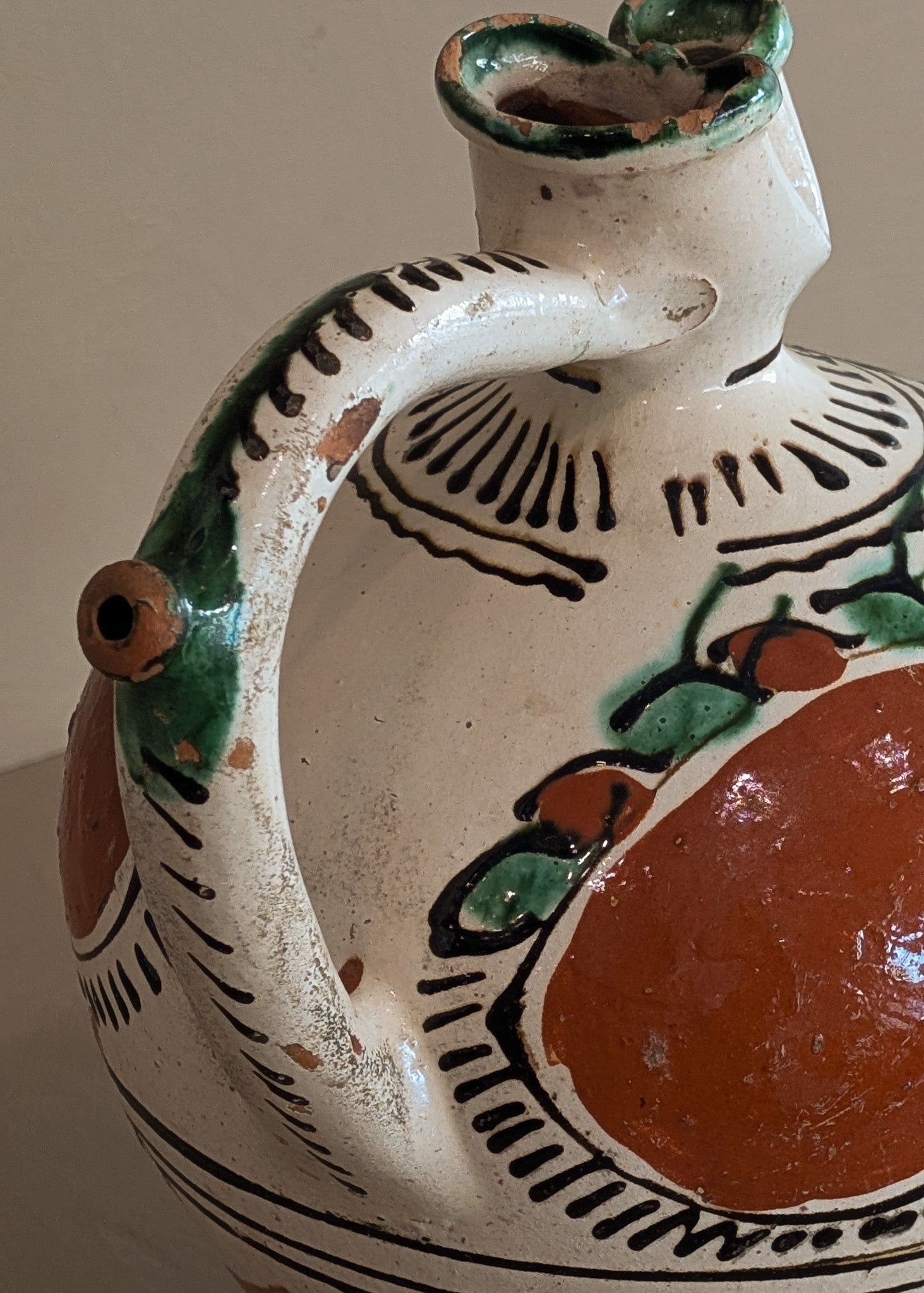 Vintage European Handled Folk Art Rattle Jar Vessel