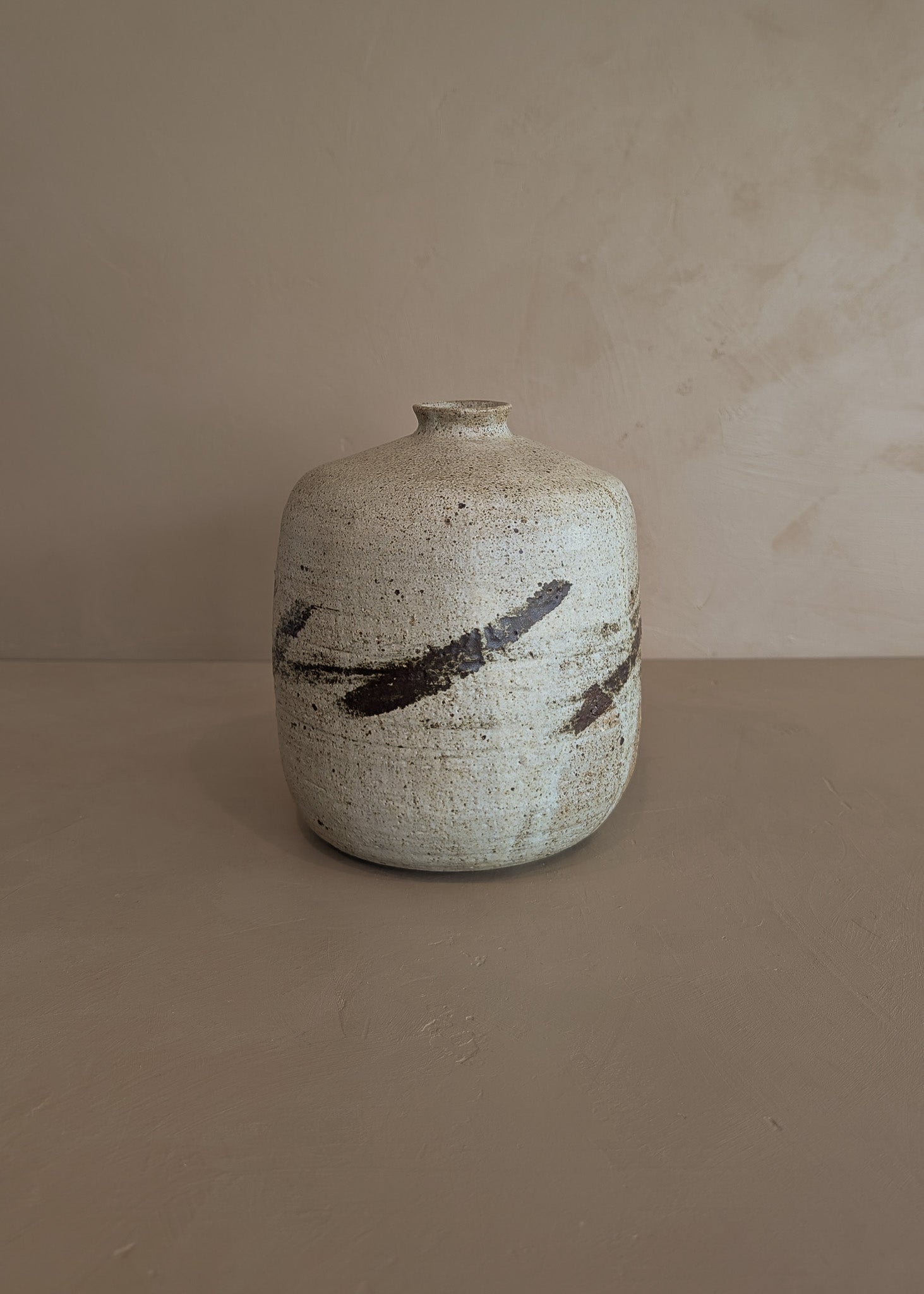 Heavy Vintage 1974 Signed Neutral Studio Pottery Vase with Freeform Organic Detailing