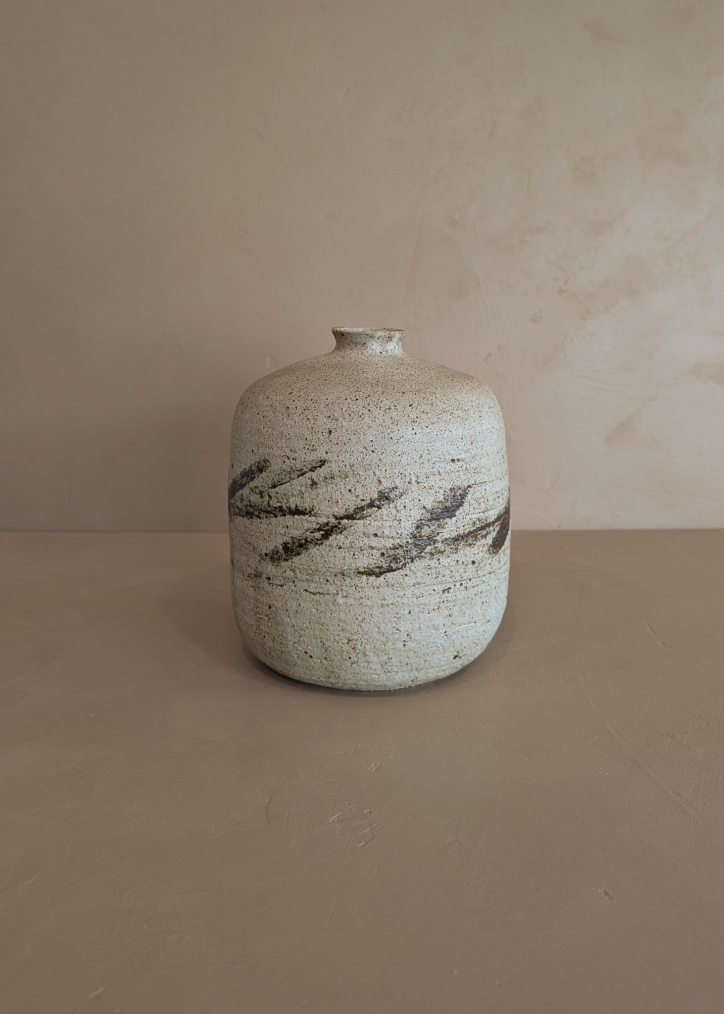 Heavy Vintage 1974 Signed Neutral Studio Pottery Vase with Freeform Organic Detailing