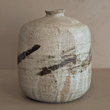 Heavy Vintage 1974 Signed Neutral Studio Pottery Vase with Freeform Organic Detailing