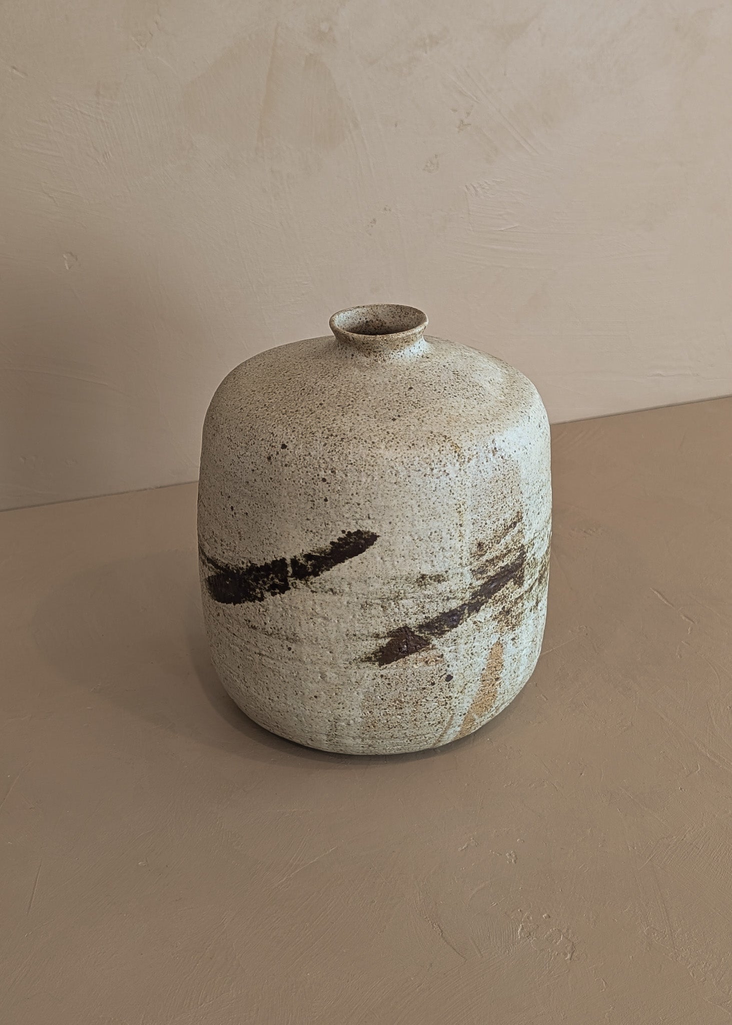 Heavy Vintage 1974 Signed Neutral Studio Pottery Vase with Freeform Organic Detailing