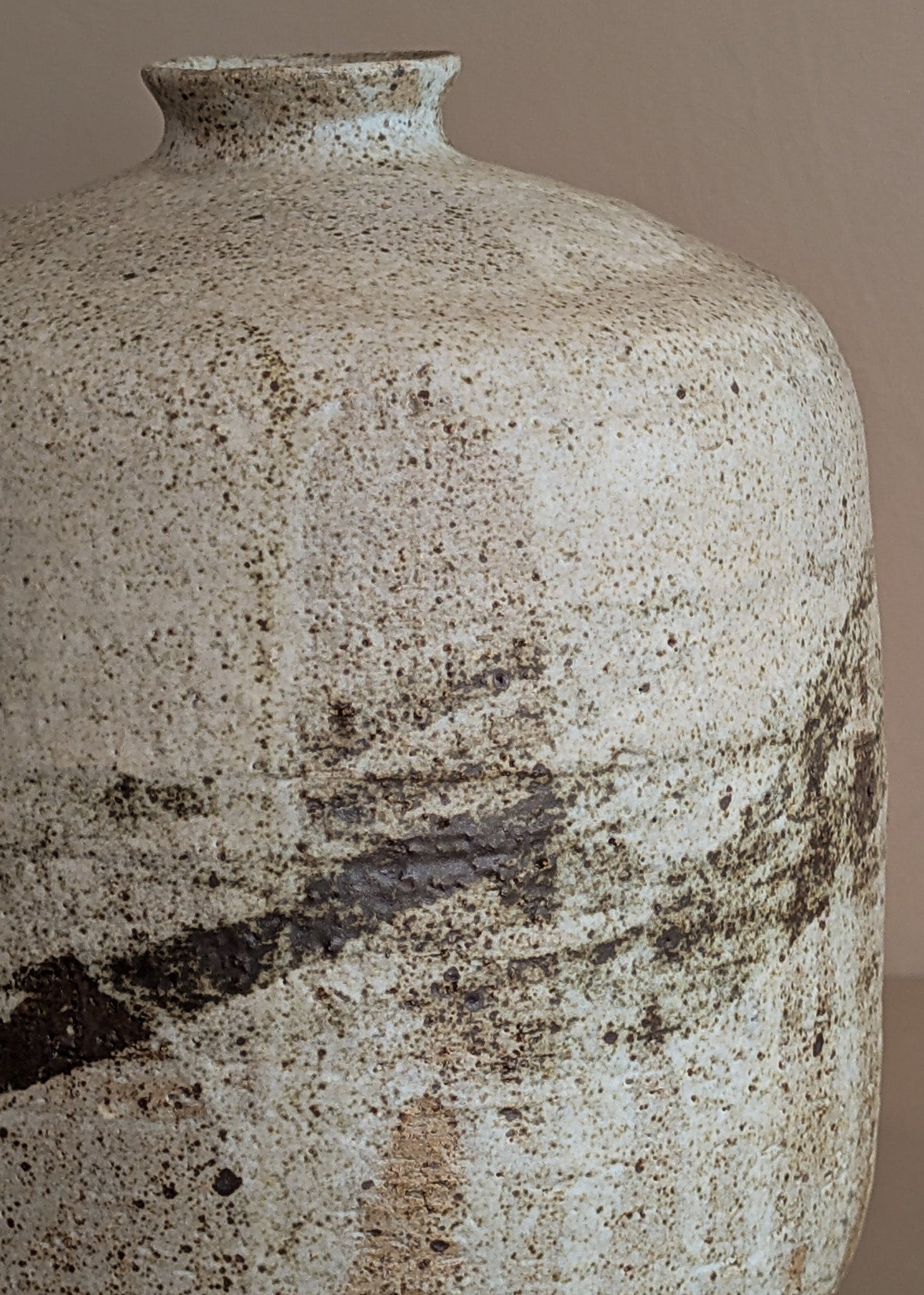 Heavy Vintage 1974 Signed Neutral Studio Pottery Vase with Freeform Organic Detailing