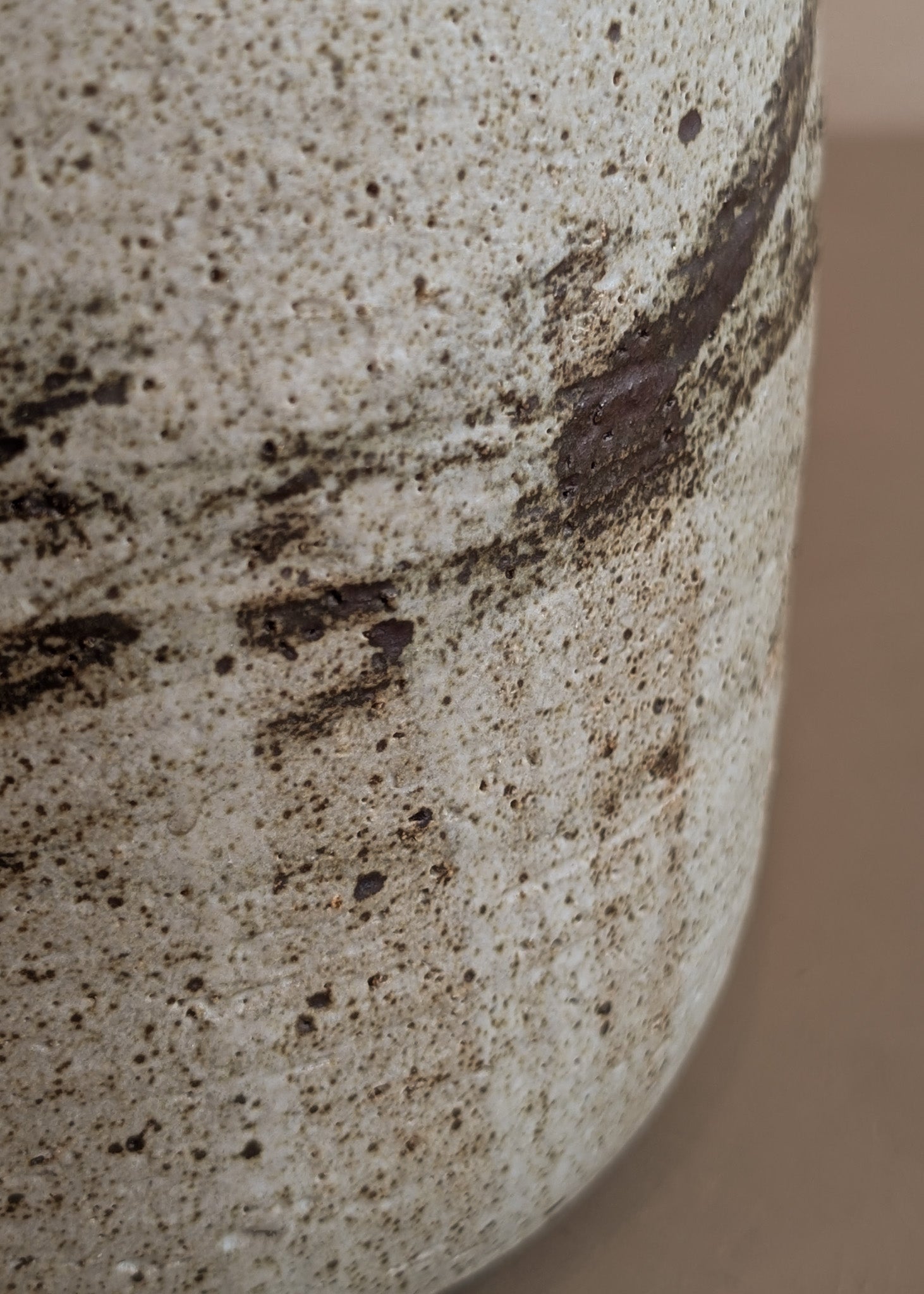 Heavy Vintage 1974 Signed Neutral Studio Pottery Vase with Freeform Organic Detailing