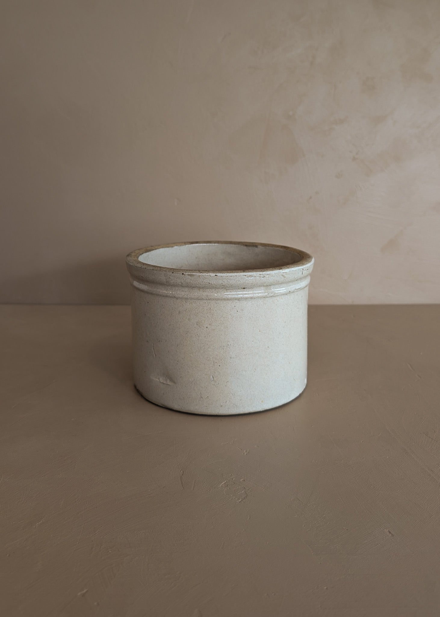 Wide Antique Salt-Glazed Pottery Crock