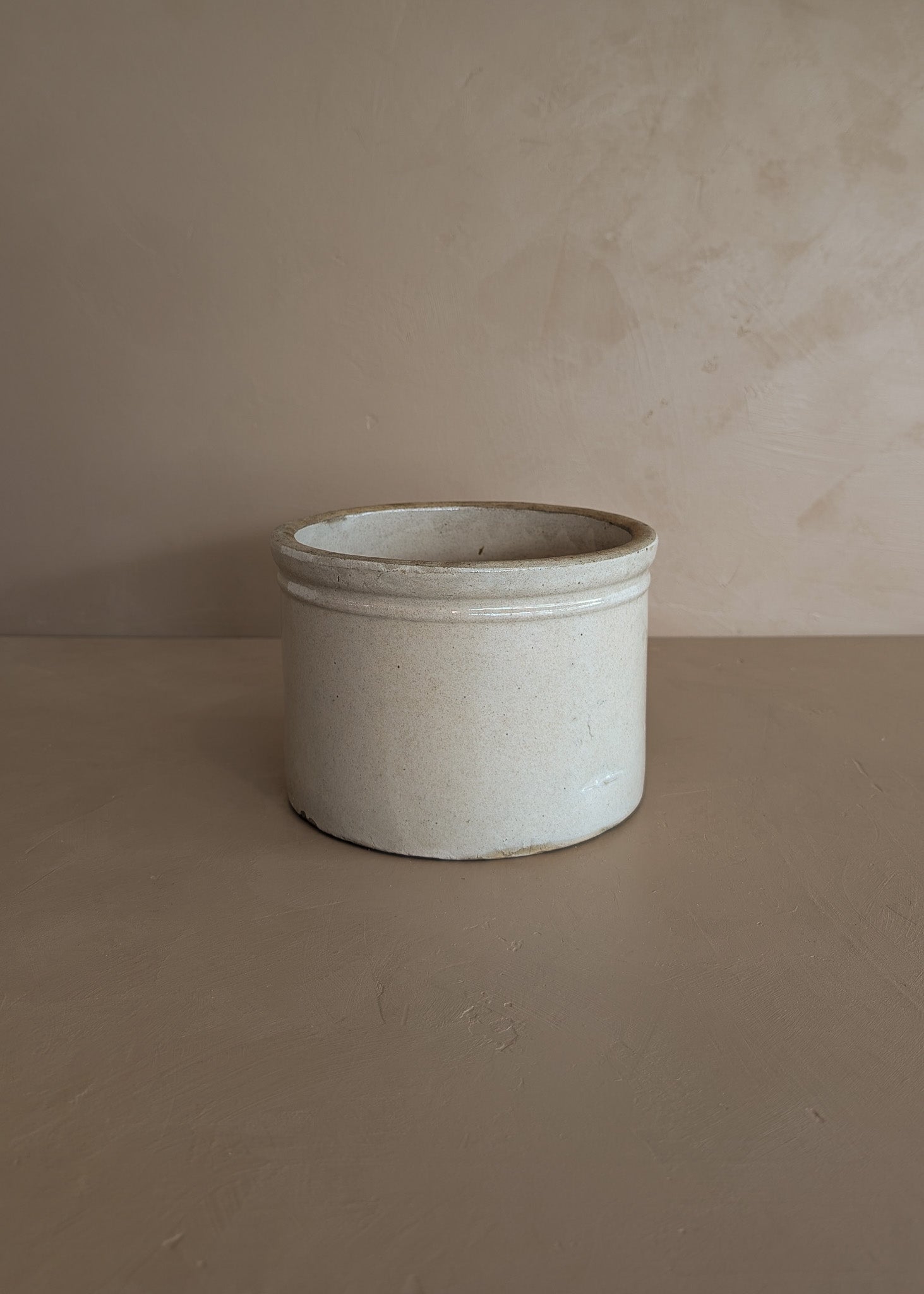 Wide Antique Salt-Glazed Pottery Crock