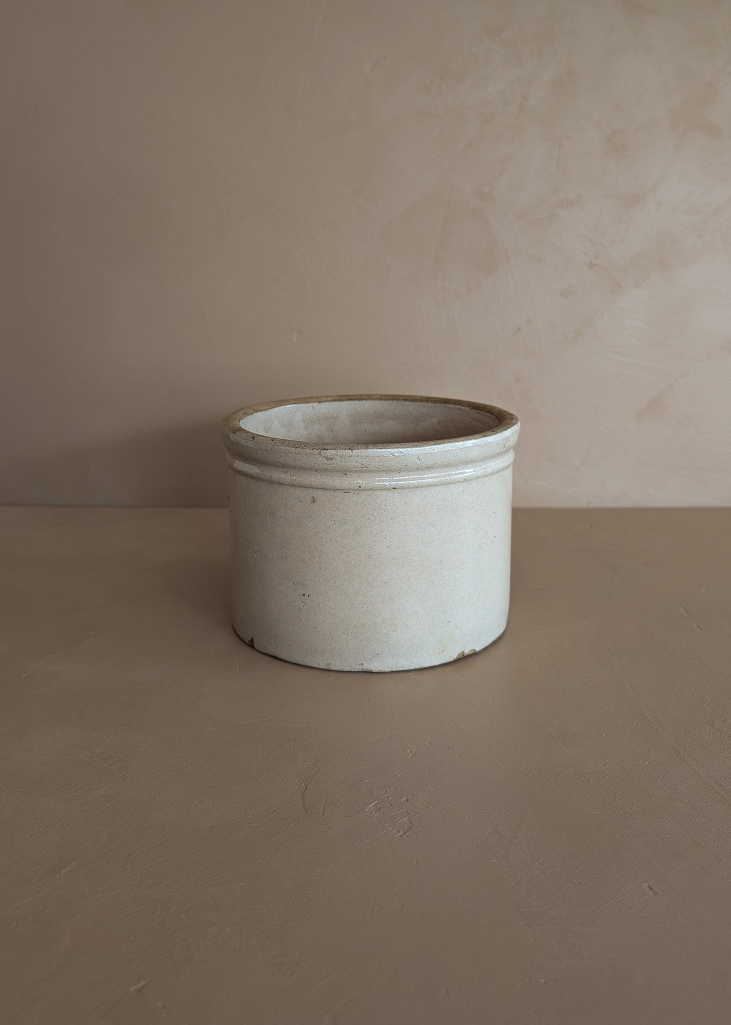 Wide Antique Salt-Glazed Pottery Crock