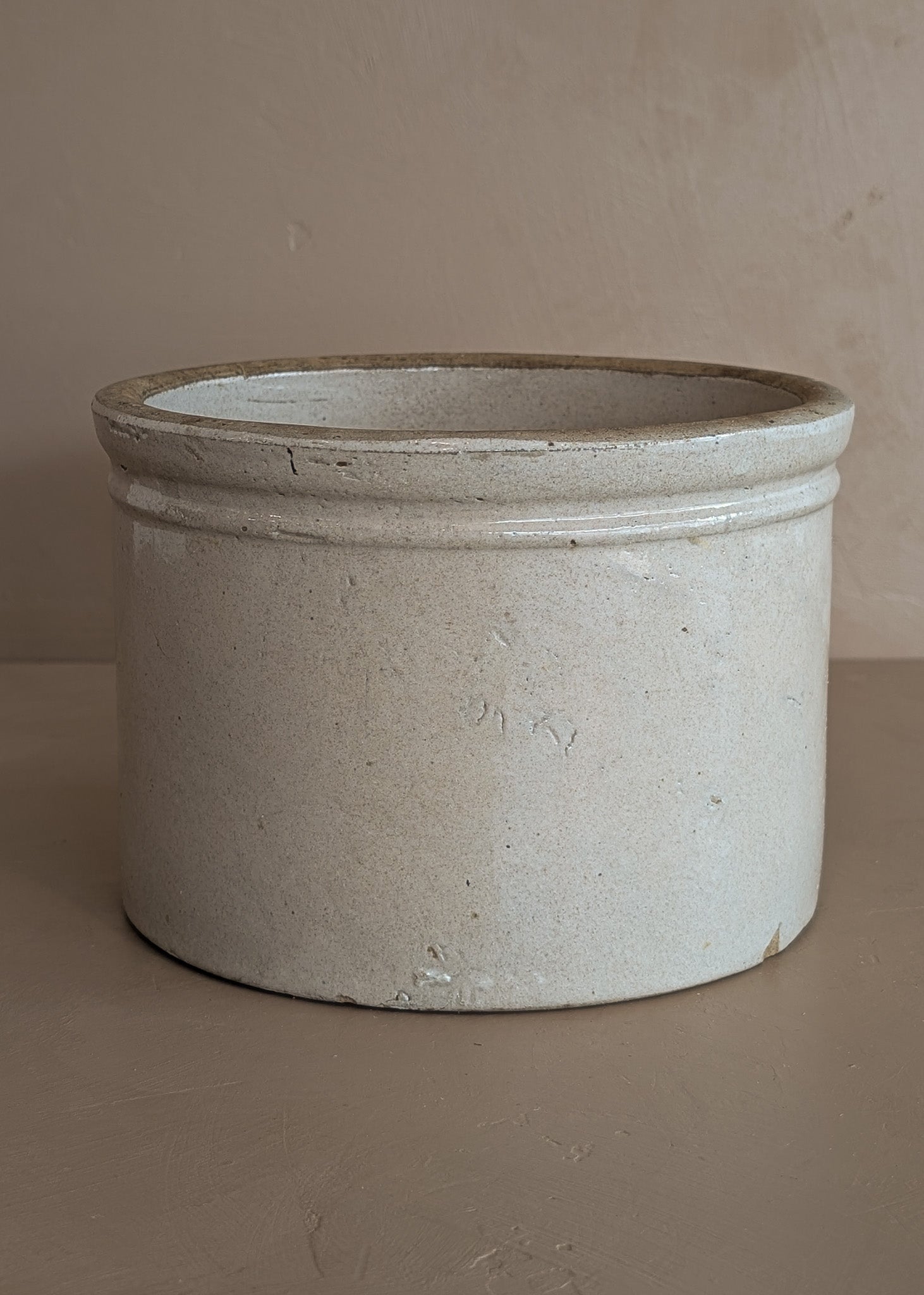 Wide Antique Salt-Glazed Pottery Crock