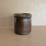 Antique Dark Brown Salt-Glazed Pottery Crock with Lip