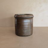 Antique Dark Brown Salt-Glazed Pottery Crock with Lip