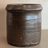 Antique Dark Brown Salt-Glazed Pottery Crock with Lip