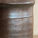 Antique Dark Brown Salt-Glazed Pottery Crock with Lip
