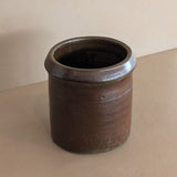 Antique Dark Brown Salt-Glazed Pottery Crock with Lip