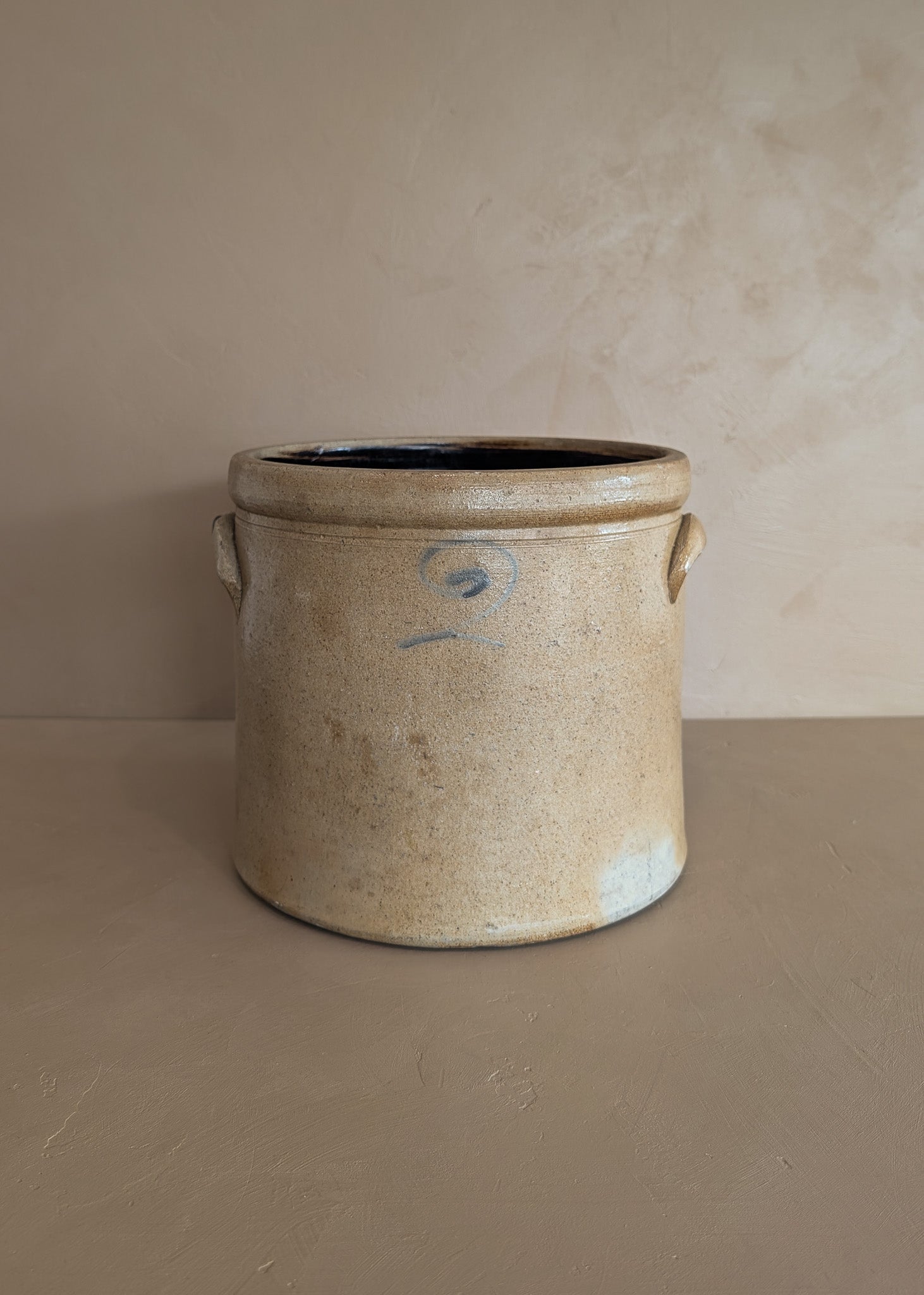 Large Antique 2-Gallon Salt-Glazed Stoneware Pottery Crock with Handles