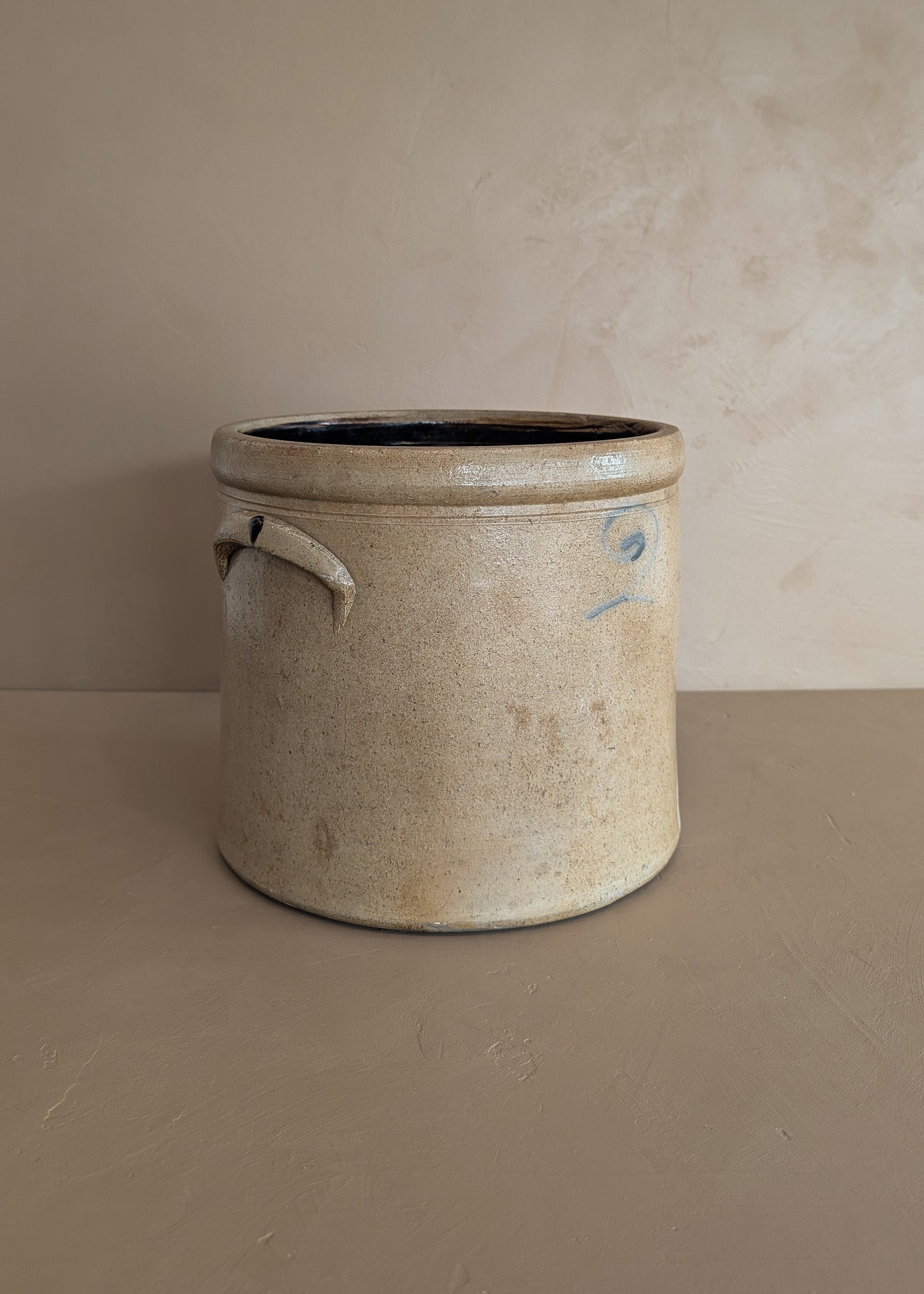 Large Antique 2-Gallon Salt-Glazed Stoneware Pottery Crock with Handles