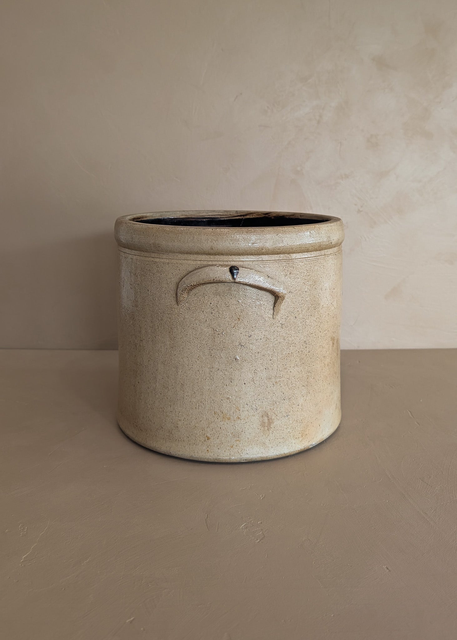 Large Antique 2-Gallon Salt-Glazed Stoneware Pottery Crock with Handles