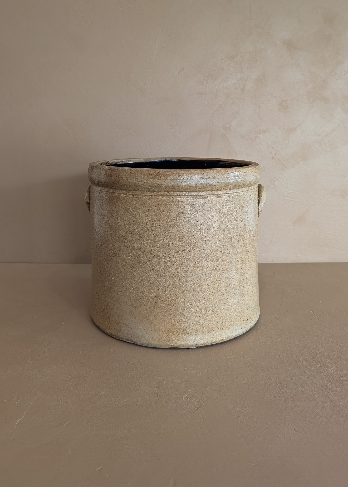 Large Antique 2-Gallon Salt-Glazed Stoneware Pottery Crock with Handles