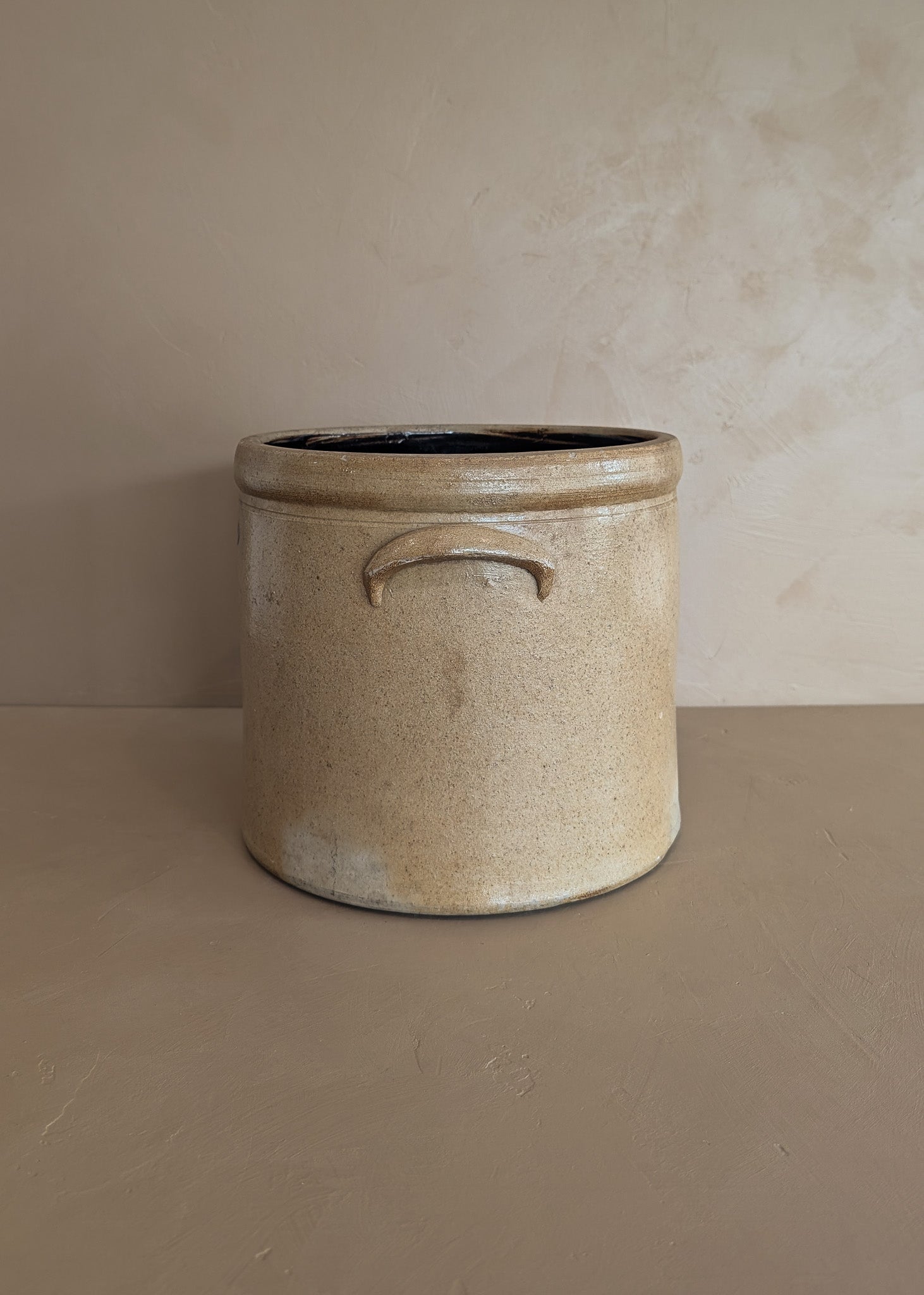 Large Antique 2-Gallon Salt-Glazed Stoneware Pottery Crock with Handles
