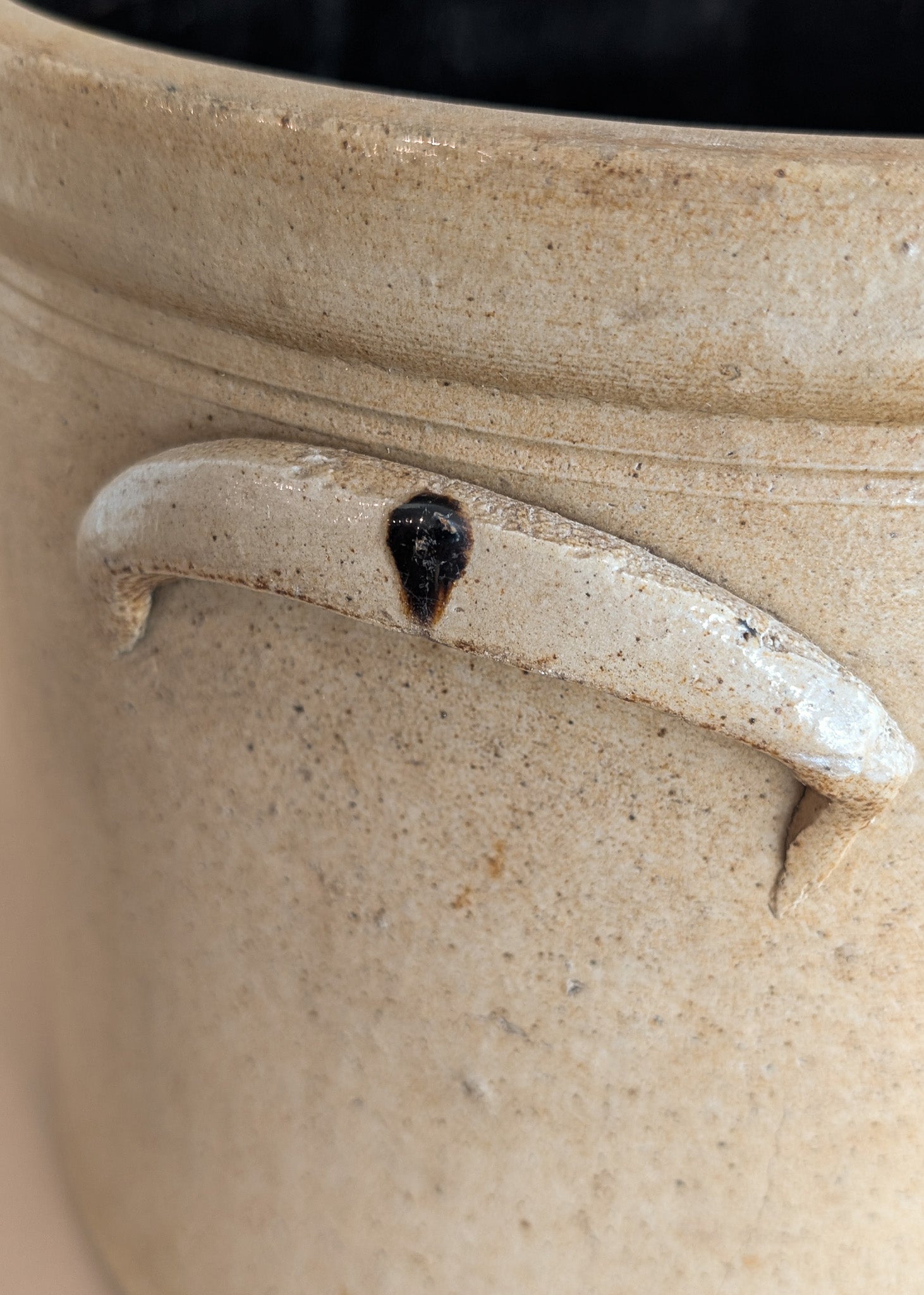 Large Antique 2-Gallon Salt-Glazed Stoneware Pottery Crock with Handles