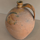 Vintage European Handled Jug Vessel with Green and Yellow Detailing