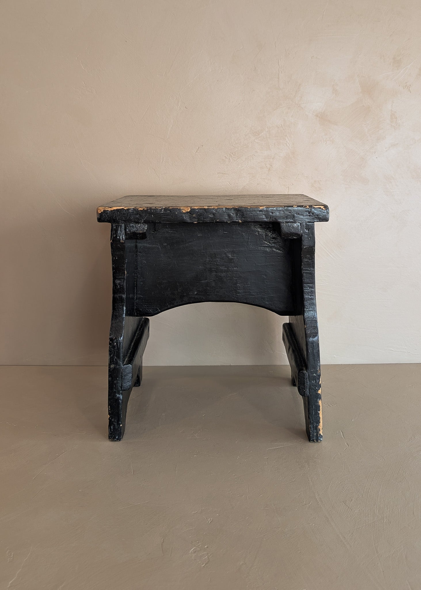Antique Black Painted Rustic Farmhouse-Style Primitive Stool